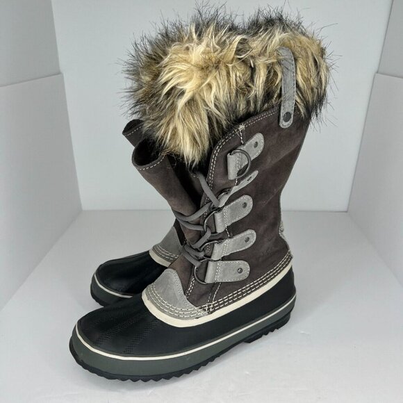 Sorel Shoes - Sorel Womens Size 9 Fawn Omega Taupe  Joan of Arctic Leather Faux Fur Snow Boots